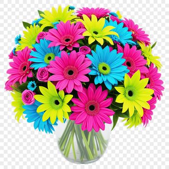 A high-resolution PNG image of a colorful bouquet of flowers with clear background.