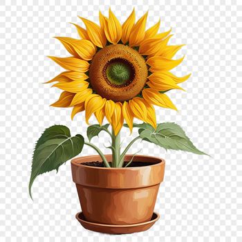 A high resolution PNG image of a single sunflower in a clear background.