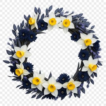 A floral flower wreath designed for commercial use with a transparent background in high resolution PNG format.
