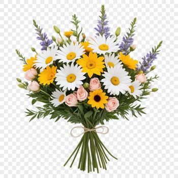 A colorful bouquet of flowers arranged in a symmetrical shape.