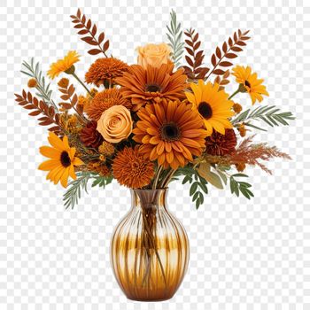 A colorful bouquet of assorted flowers arranged in a decorative vase.