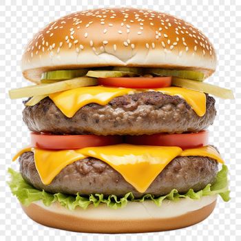 A high-resolution image of a cheeseburger with clear background for commercial or personal use.