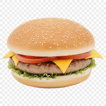 A close-up of a classic cheeseburger with melted cheese and condiments on a bun.