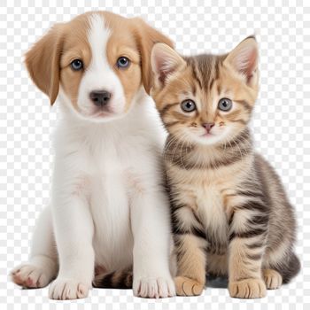 An illustration of a puppy and kitten duo in high resolution with clear edges.