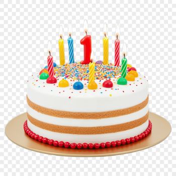 A clear background PNG file of a large, detailed birthday cake suitable for printing and commercial use.