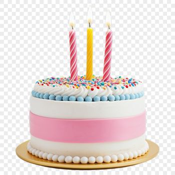 High-resolution PNG image of a colorful birthday cake with clear background.
