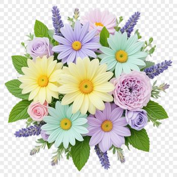A transparent bouquet of flowers with a clear background, suitable for sublimation printing.