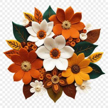 A colorful bouquet of flowers arranged in a vase on a clear background.