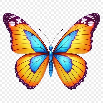 A colorful butterfly with delicate wings and a transparent background.