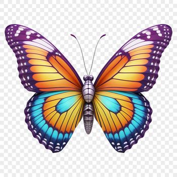 A colorful insect with wings spread wide, photographed against a clear background.