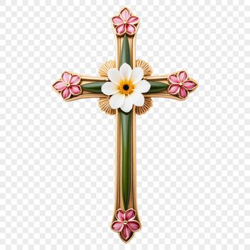 A transparent high-resolution cross with floral patterns and intricate details.