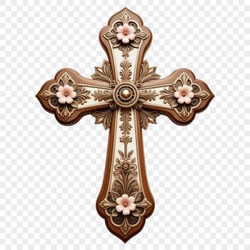 A digital illustration of a cross featuring intricate details in a flat design style suitable for printing or web use.