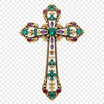 A high-resolution transparent image of a cross with a floral pattern etched into its surface.