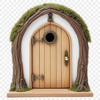 A whimsical, transparent fairy door with a clear background.