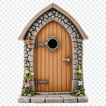 A small, intricately designed door with a pointed roof and delicate details, suitable for commercial or personal use.