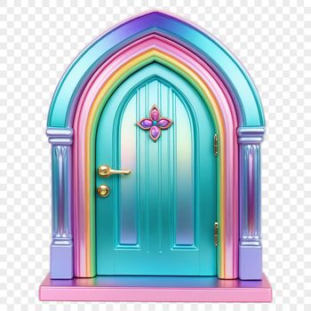 A whimsical fairy door with intricate details and transparent background.