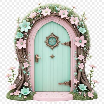 A transparent fairy door illustration against a clear background.