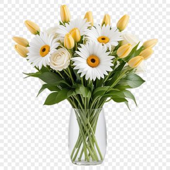 A high-resolution transparent PNG image of a colorful flower bouquet on a clear background.