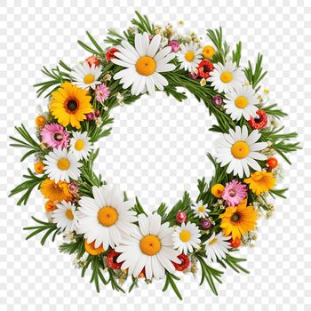 A high-resolution floral wreath in PNG format with a transparent background.
