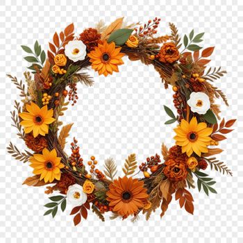 A transparent floral wreath with a clear background and high resolution.