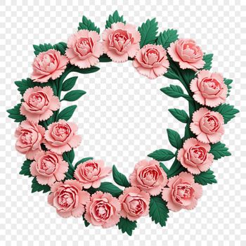 A high-resolution floral wreath made up of intricate rose details on a transparent background.