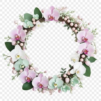 A high-resolution transparent floral wreath with clear background and fine details.