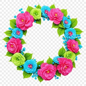 A large, high-resolution floral wreath with transparent background for commercial or personal use.