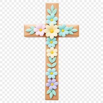 A transparent PNG image of a white cross with intricate details.