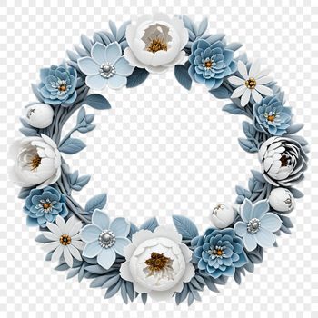 A decorative floral wreath design suitable for sublimation printing with a clear background.
