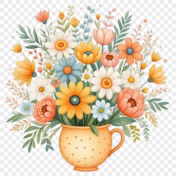 A high-resolution bouquet of colorful flowers on a transparent background.