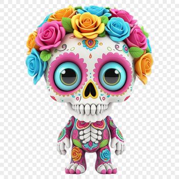 An illustration of a skull in a floral design context for commercial or personal use.