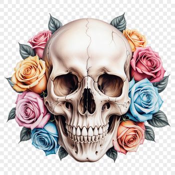 A high-resolution transparent skull illustration suitable for commercial or personal use in various designs.