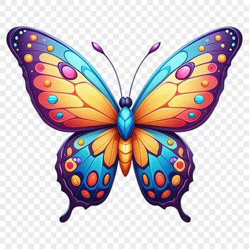A close-up transparent image of a colorful butterfly with intricate wings on a clear background.