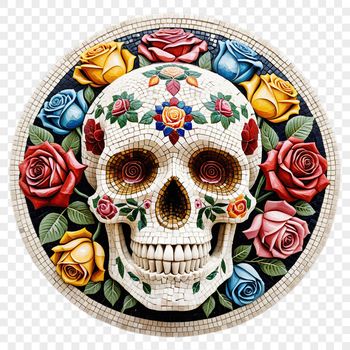 A transparent PNG image of a stylized skull with a clear background, suitable for various graphic designs.