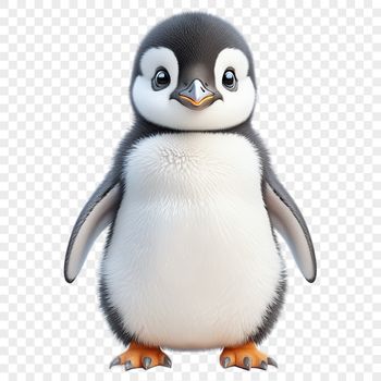 A small, adorable penguin chick standing on the ice with a clear background.
