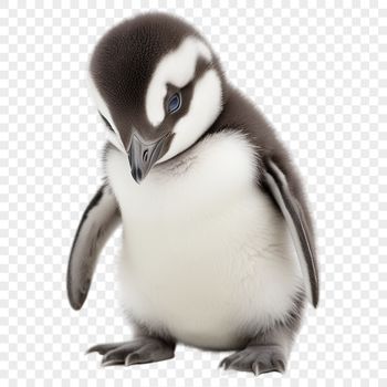 A young baby penguin stands on a clear white background, ready for sublimation or printing.
