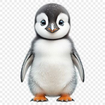 A small, adorable penguin standing on the ice, with a transparent background.