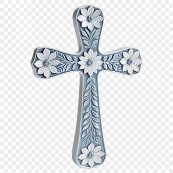 A simple cross with floral motifs and clear background suitable for personal or commercial use.