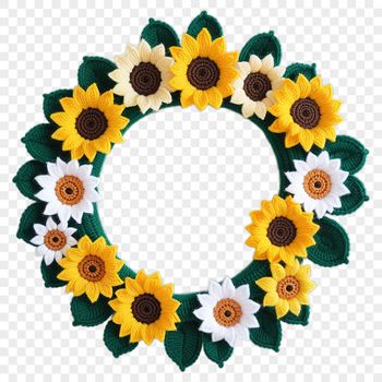 A high-resolution floral wreath made up of various flowers and greenery elements on a transparent background.