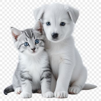 High-resolution illustration of a dog and cat pair in a clear background.