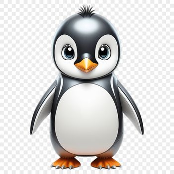 A close-up photograph of a baby penguin perched on a rocky outcrop.