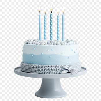 A high-resolution transparent birthday cake with colorful frosting and decorations on a clear background.