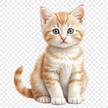 A cute kitten sitting on a background with a clear transparent area.