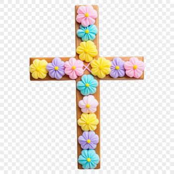 A transparent PNG image of a simple cross with floral motifs, suitable for commercial or personal use.