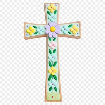 A high-resolution transparent PNG image of a simple floral-patterned cross.