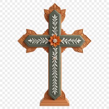 A high-resolution PNG image of a clear-cut crucifix with a transparent background.