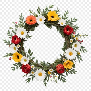 A high-resolution transparent floral wreath with clear background, suitable for sublimation and commercial use.