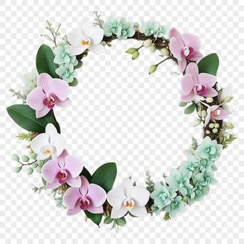 A high-resolution floral wreath design with transparent background, suitable for sublimation printing or digital use.