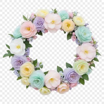 A high-resolution floral wreath made up of various flowers, suitable for sublimation and commercial or personal use.