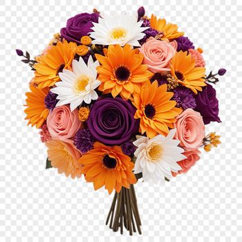 A high-resolution bouquet of flowers with clear transparent background.